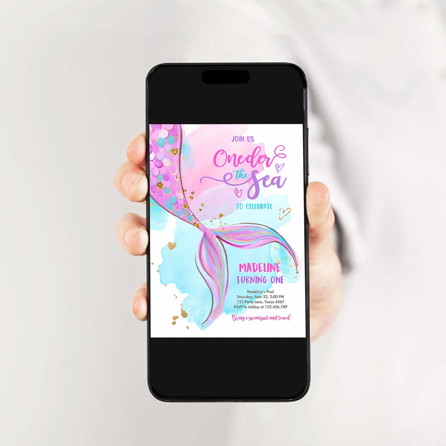 Editable oneder the sea birthday party invitation mermaid first birthday girl 1st birthday pink gold download printable template corjl 0403 2