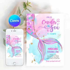 Mermaid Invitation, ONEder the Sea Birthday Party Invitation