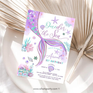 Tea Party Invitation, ONEder the Sea Mermaid Purple Teal First Birthday, 1st Birthday, Mermaid Birthday, Little Invitation