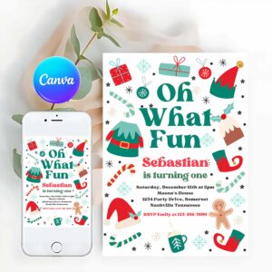 Oh What Fun Invitation, Oh What Fun Christmas Birthday Party Invitation Christmas Elf Birthday Party Best Time Of Year Birthday Party