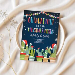 Editable oh what fun christmas fiesta invitation cactus mexican holiday feliz navidad invite digital printable corjl template 0273 1