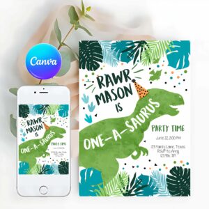 Dinosaur Invitation, One-A-Saurus Dinosaur Birthday Invitation