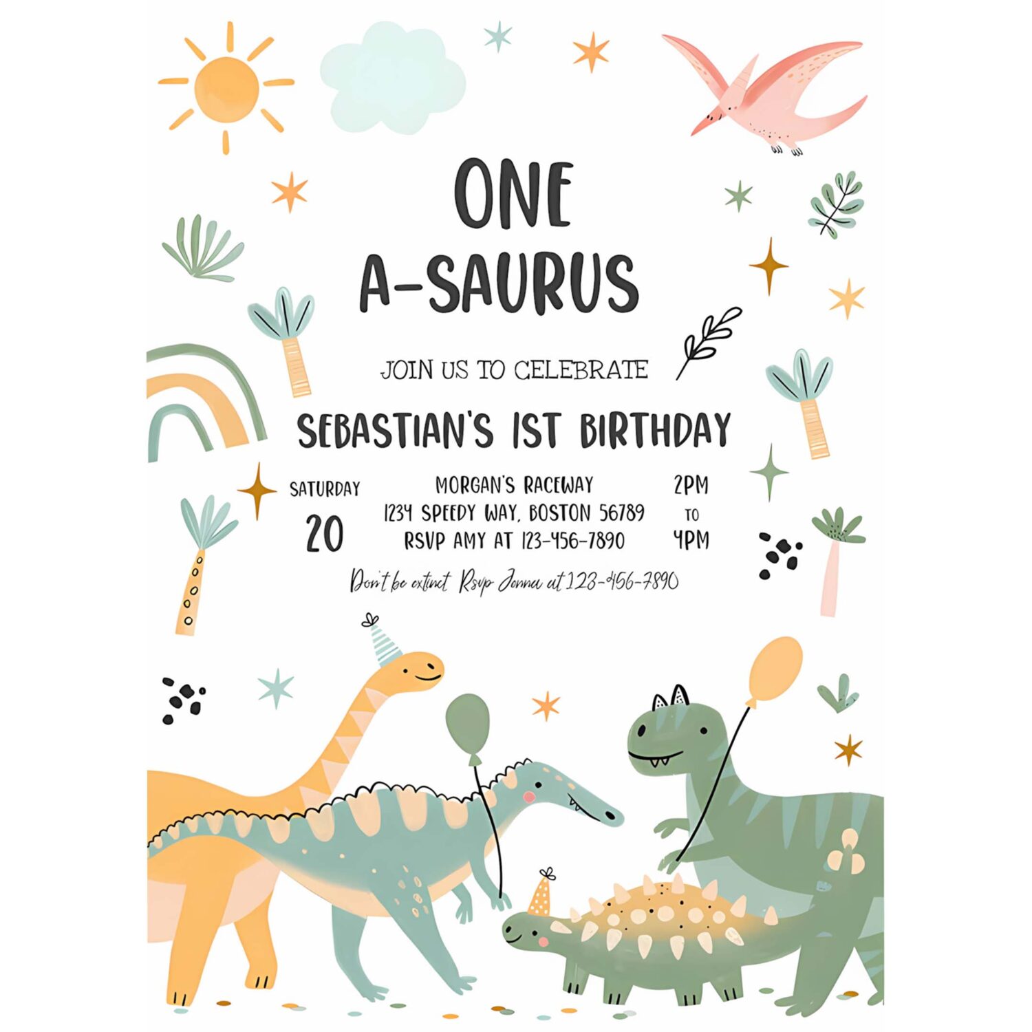 Editable one a saurus dinosaur birthday party invitation dinosaur t rex birthday party jurassic dino 1st birthday party 4