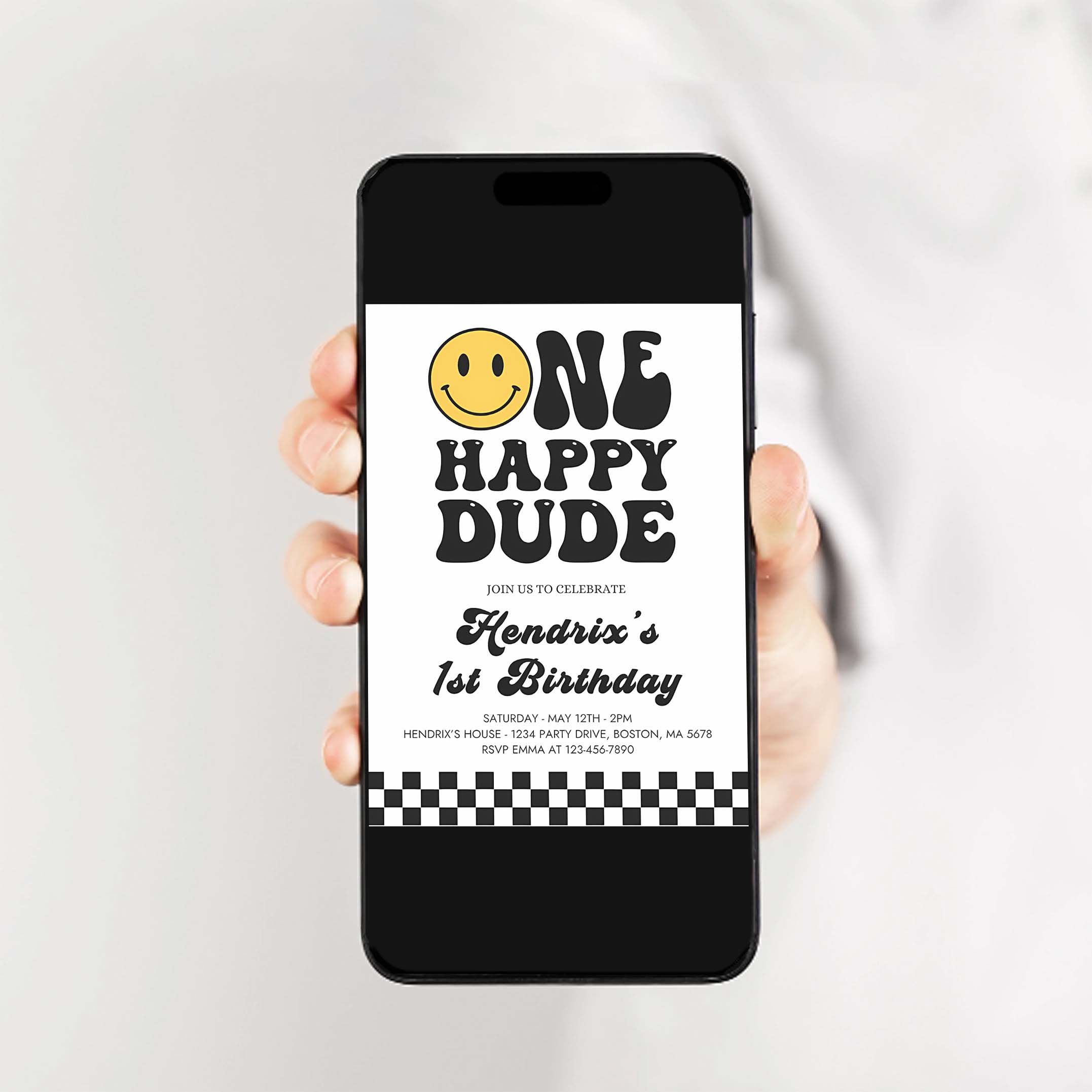 Editable One Happy Dude Birthday Invitation Smiley Face 1st Birthday Invitation One Cool Dude 1st Birthday Hipster Party