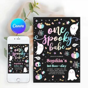 Spooktacular Invitation, One Spooky Babe Cute Pink Ghost 1st Birthday Party Invitation Cute Pink Ghost 1st Birthday Spooktacular Party