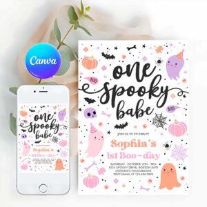 Spooktacular Invitation, One Spooky Babe Cute Pink Ghost 1st Birthday Party Invitation Cute Pink Ghost 1st Birthday Spooktacular Party