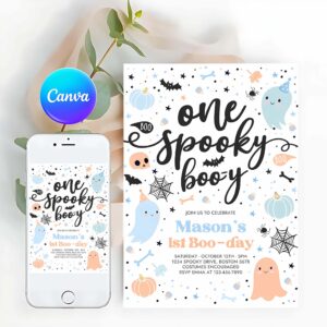 Spooktacular Invitation, One Spooky Boo-y Cute Blue Ghost 1st Birthday Party Invitation Cute Boy Ghost 1st Birthday Spooktacular Party