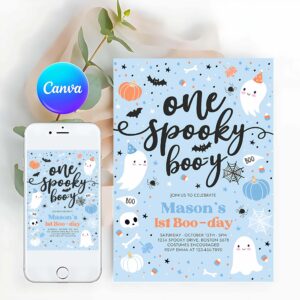 Spooktacular Invitation, One Spooky Boo-y Cute Blue Ghost 1st Party Invitation Cute Boy Ghost 1st Birthday Spooktacular Party