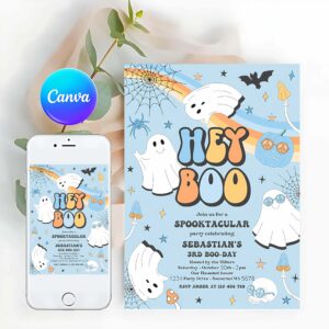 One Spooky Invitation, One Spooky Boo-y Halloween Ghost 1st Invitation Retro Groovy Ghost Birthday Hippie Halloween Party