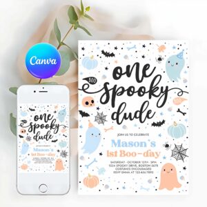 Spooktacular Invitation, One Spooky Dude Cute Blue Ghost 1st Party Invitation Cute Boy Ghost 1st Birthday Spooktacular Party