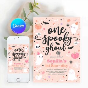 One Spooky Invitation, One Spooky Ghoul Cute Pink Ghost 1st Birthday Party Invitation Cute Pink Ghost 1st Birthday Spooktacular Party