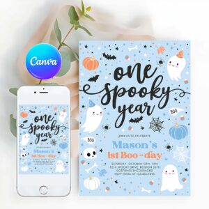 Spooktacular Invitation, One Spooky Year Cute Blue Ghost 1st Party Invite Cute Boy Ghost 1st Birthday Spooktacular Party