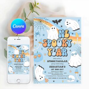 One Spooky Invitation, One Spooky Year Halloween Ghost 1st Birthday Invitation Retro Groovy Ghost Birthday Hippie Halloween Party