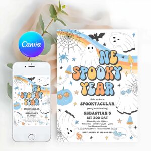 One Spooky Invitation, One Spooky Year Halloween Ghost 1st Birthday Invitation Retro Groovy Ghost Birthday Hippie Halloween Party