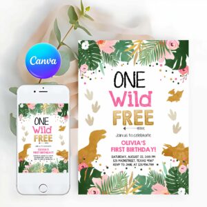 Wild One Invitation, One Wild and Free Dinosaur Birthday Invitation