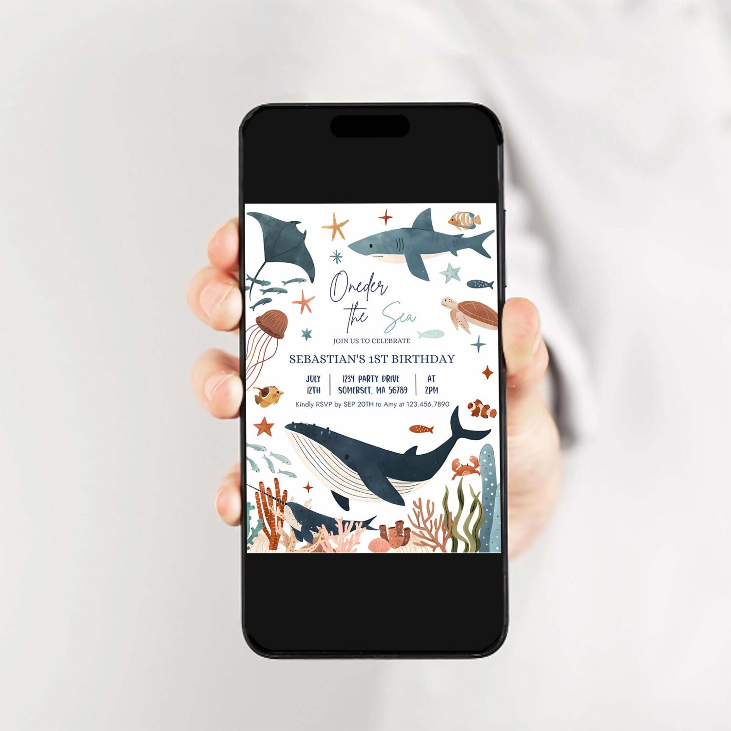 Editable oneder the sea 1st birthday party invitation under the sea 1st birthday whale shark sea life party 2