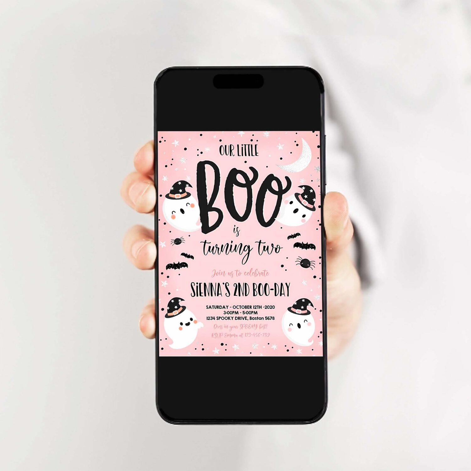 Editable our little boo birthday invitation little boo turning two halloween peach ghost birthday cute ghost party instant download sg 2