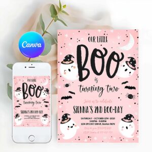 Little Boo Invitation, Our Little Boo Birthday Invitation Little Boo turning Two Halloween Peach Ghost Birthday Cute Ghost Party