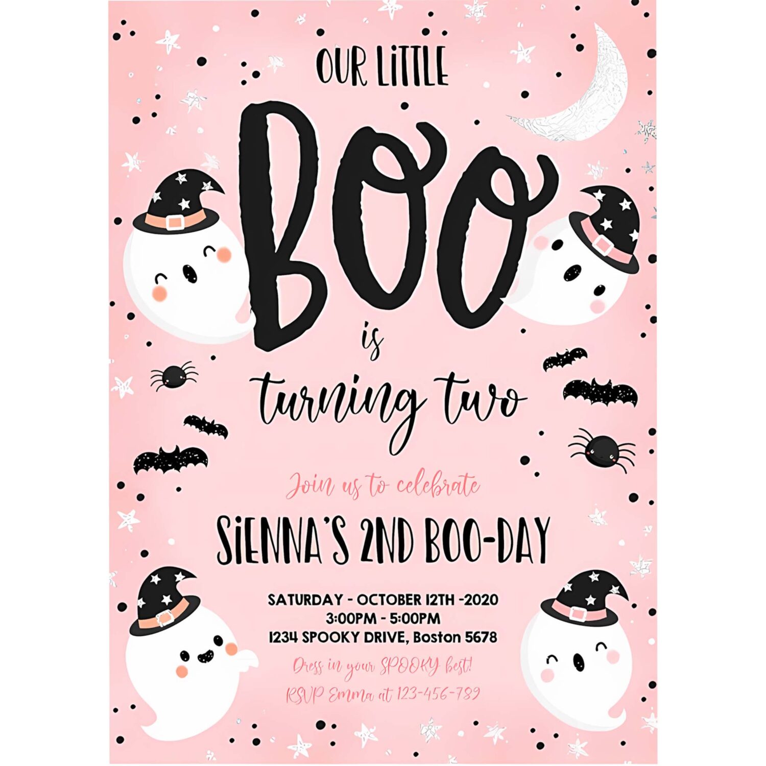 Editable our little boo birthday invitation little boo turning two halloween peach ghost birthday cute ghost party instant download sg 4