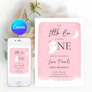 Little Boo Invitation, Our Little Boo Birthday Party Invitation Halloween 1st Birthday Pink Cute Ghost Halloween Little Boo Party