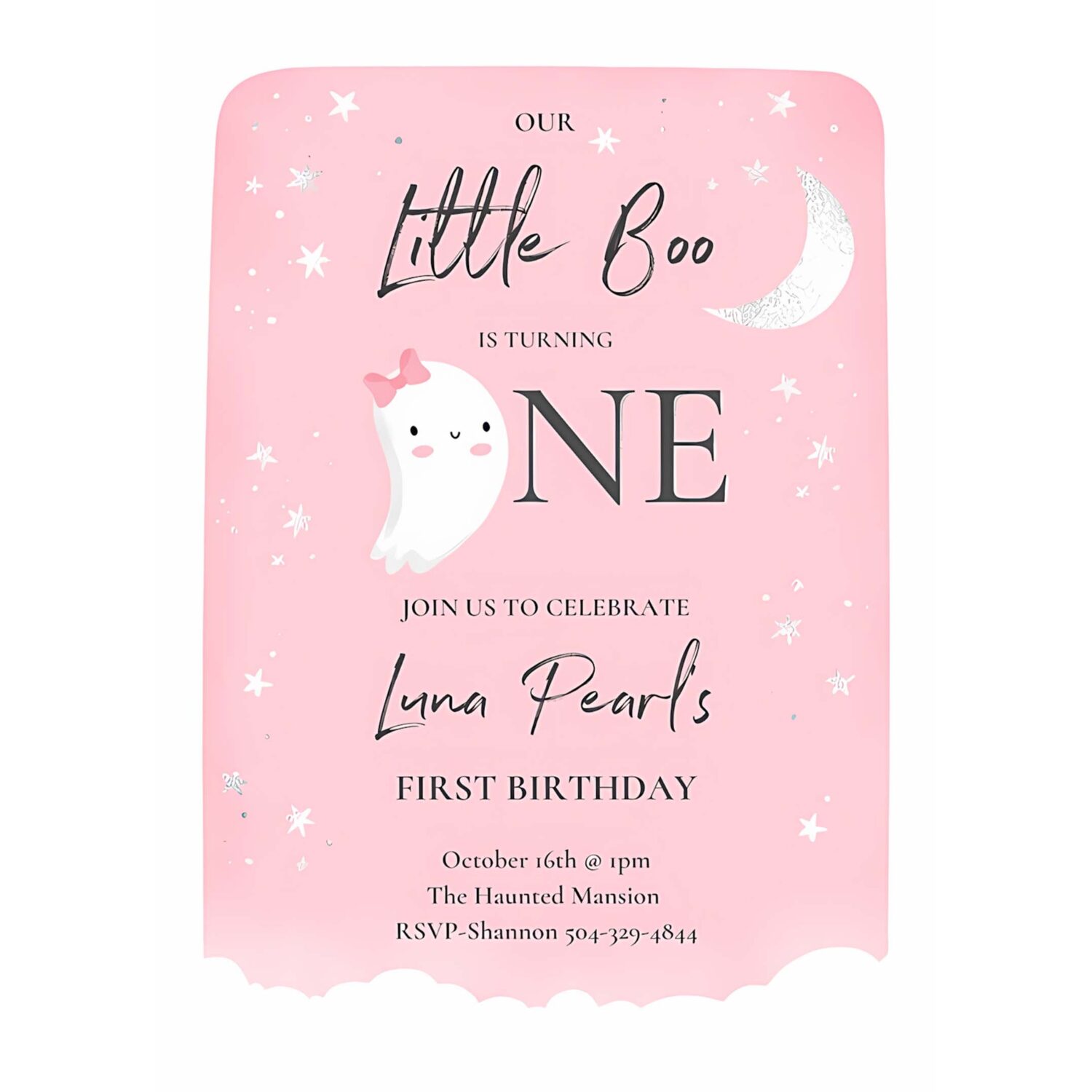 Editable our little boo birthday party invitation halloween 1st birthday pink cute ghost halloween little boo party instant download b8 4