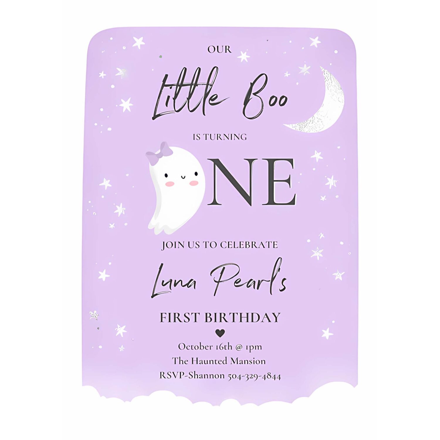 Editable our little boo birthday party invitation halloween 1st birthday purple cute ghost halloween little boo party instant download b1 4