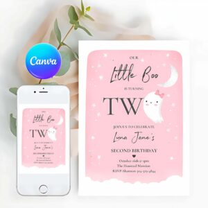 Little Boo Invitation, Our Little Boo Birthday Party Invitation Halloween 2nd Birthday Pink Cute Ghost Halloween Little Boo Party