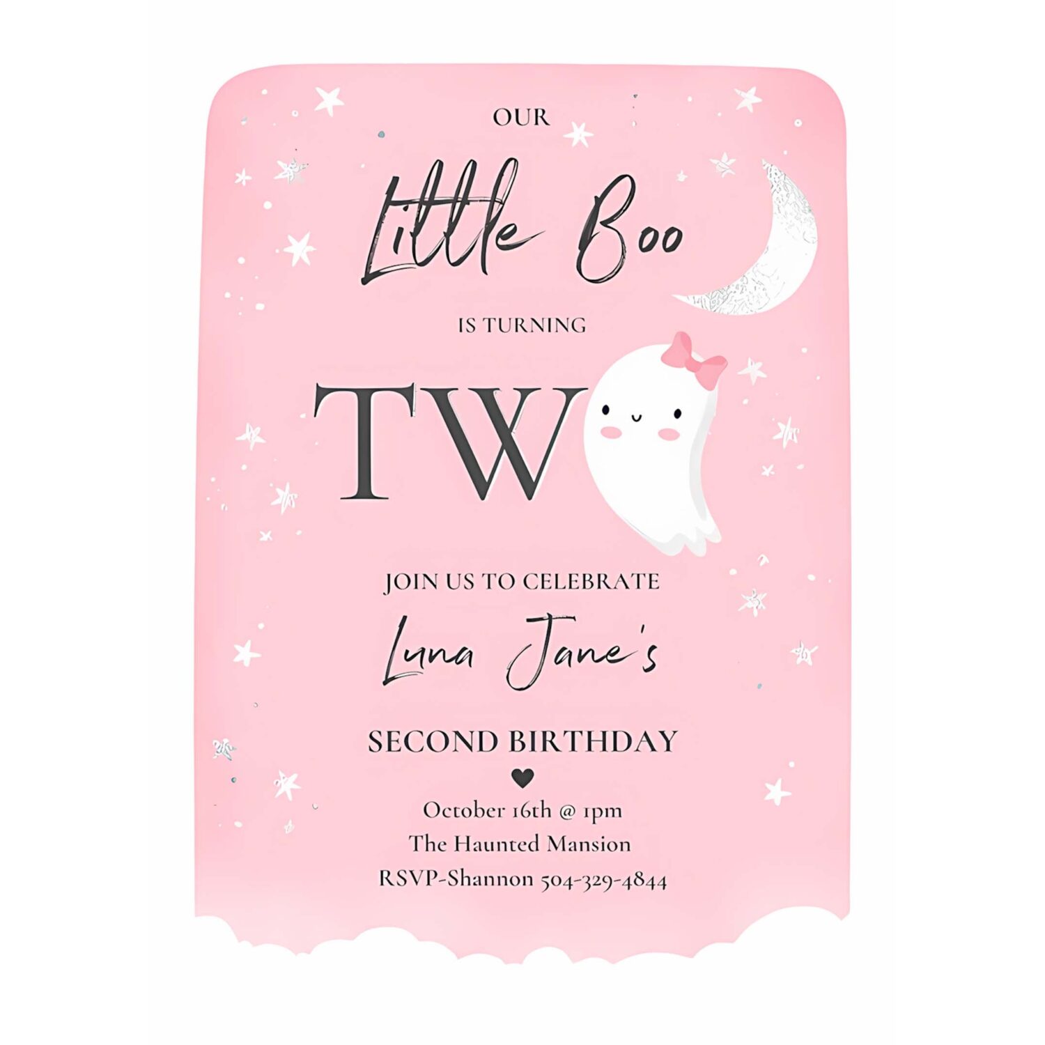 Editable our little boo birthday party invitation halloween 2nd birthday pink cute ghost halloween little boo party instant download b8 4