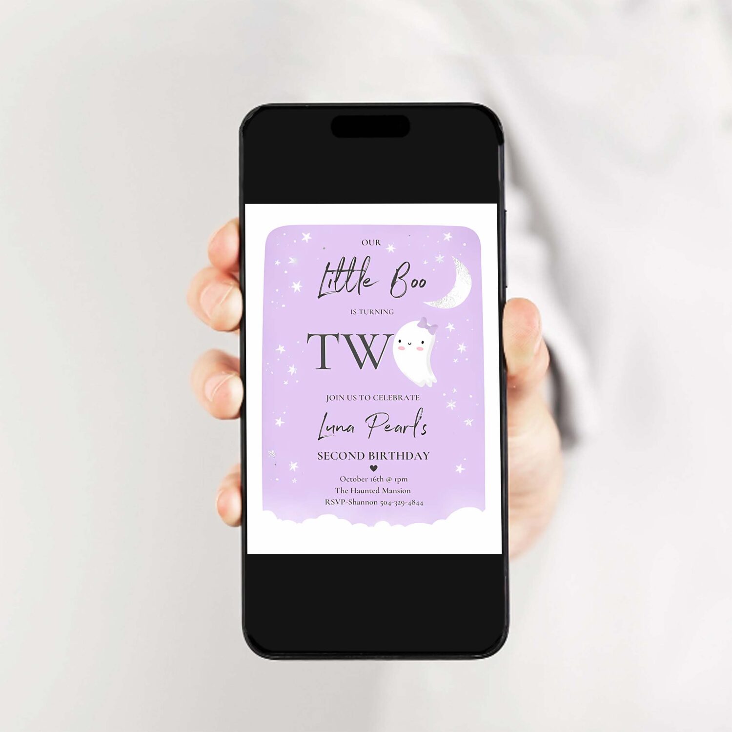Editable our little boo birthday party invitation halloween 2nd birthday purple cute ghost halloween little boo party instant download b1 2