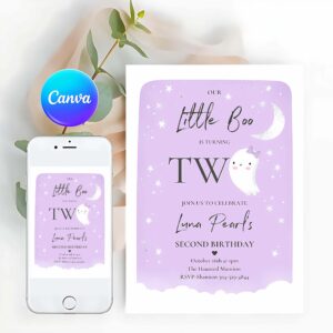 Little Boo Invitation, Our Little Boo Birthday Party Invitation Halloween 2nd Birthday Purple Cute Ghost Halloween Little Boo Party