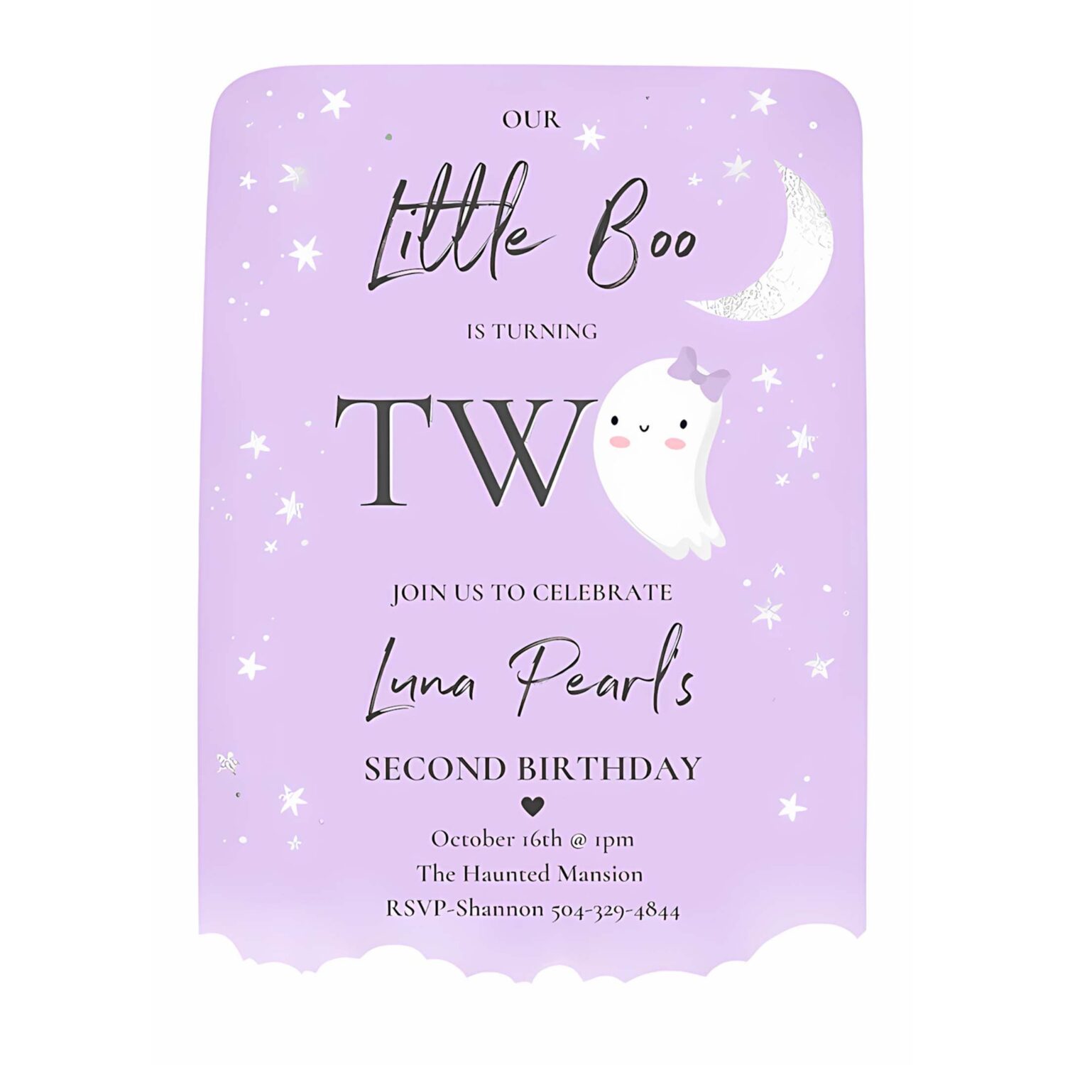 Editable our little boo birthday party invitation halloween 2nd birthday purple cute ghost halloween little boo party instant download b1 4