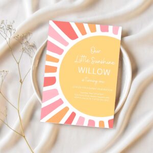 Editable our little sunshine 1st birthday invitation girl boho sunshine birthday 1st trip around the sun birthday party 1