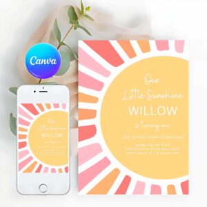 Fun In The Sun Invitation, Our Little Sunshine 1st Birthday, Birthday Invitation