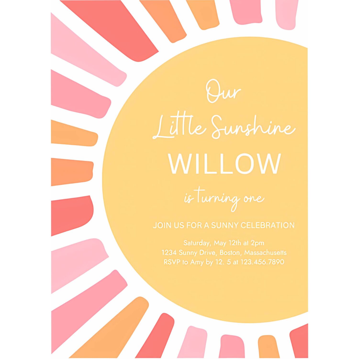 Editable our little sunshine 1st birthday invitation girl boho sunshine birthday 1st trip around the sun birthday party 4