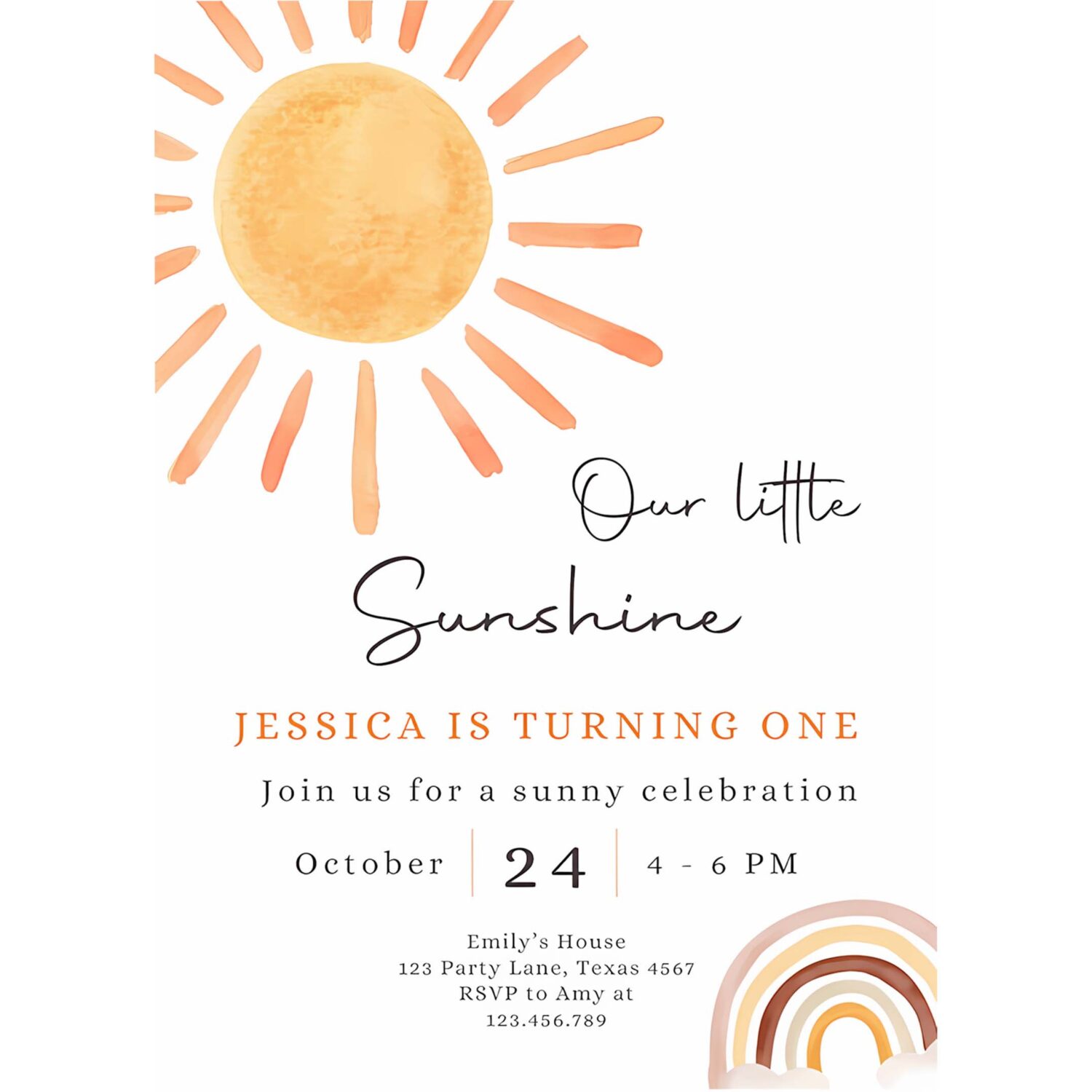 Editable our little sunshine birthday invitation 1st you are my sunshine party neutral boho download printable template 4