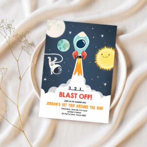 Editable outer space birthday invitation rocket astronaut birthday space ship blast off download printable template digital corjl 0046 1