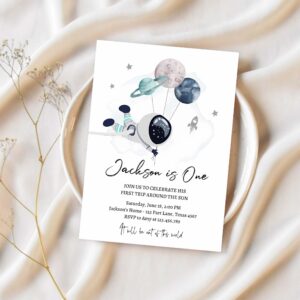 Editable outer space birthday party invitation out of this world astronaut trip around the sun download printable template digital corjl 0366 1