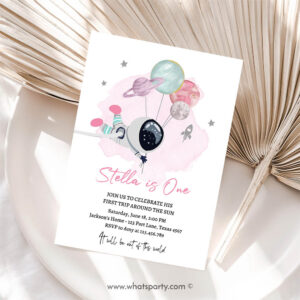 Outer Space Invitation, Outer Space Birthday Party, Pink Girl Out of this World Astronaut Invitation