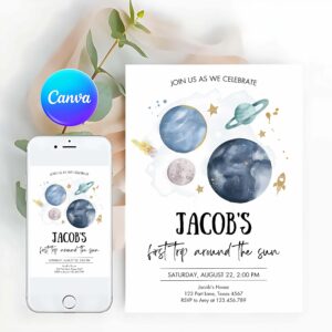 Outer Space Invitation, Outer Space First Birthday, Birthday Invitation
