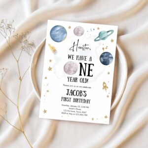 Editable outer space first birthday invitation galaxy houston first trip around the sun one party 1