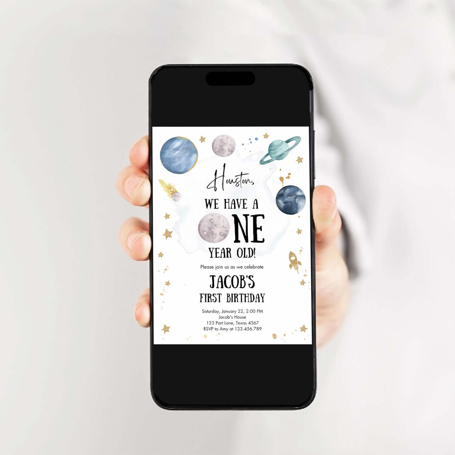 Editable outer space first birthday invitation galaxy houston first trip around the sun one party 2