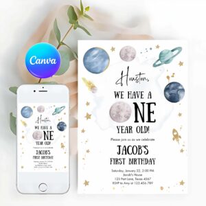 Outer Space Invitation, Outer Space First Birthday, Birthday Invitation