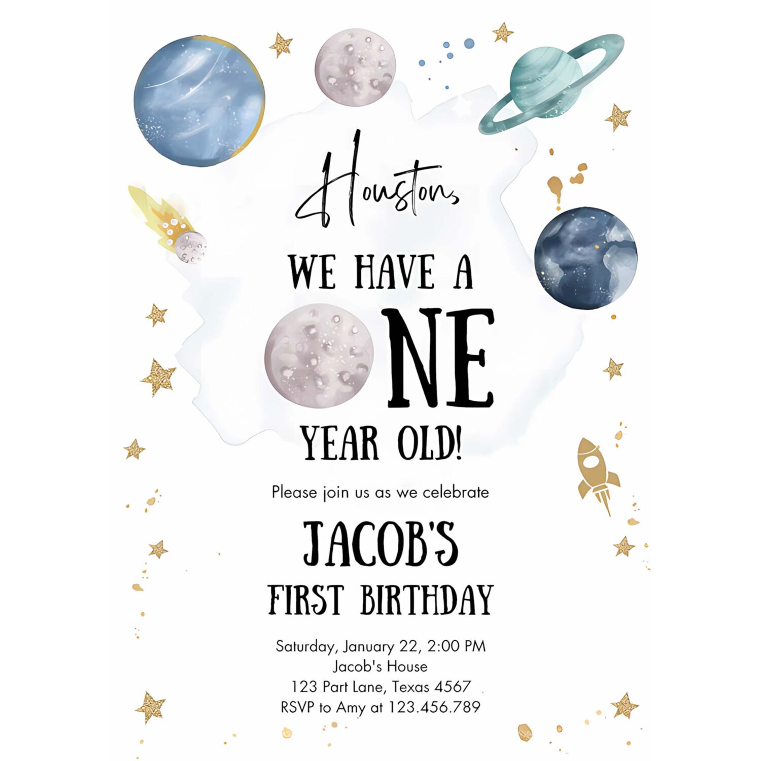 Editable outer space first birthday invitation galaxy houston first trip around the sun one party 4