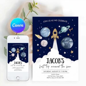 Outer Space Invitation, Outer Space First Birthday, Birthday Invitation Galaxy Blast Off First Birthday, Trip Around Invitation