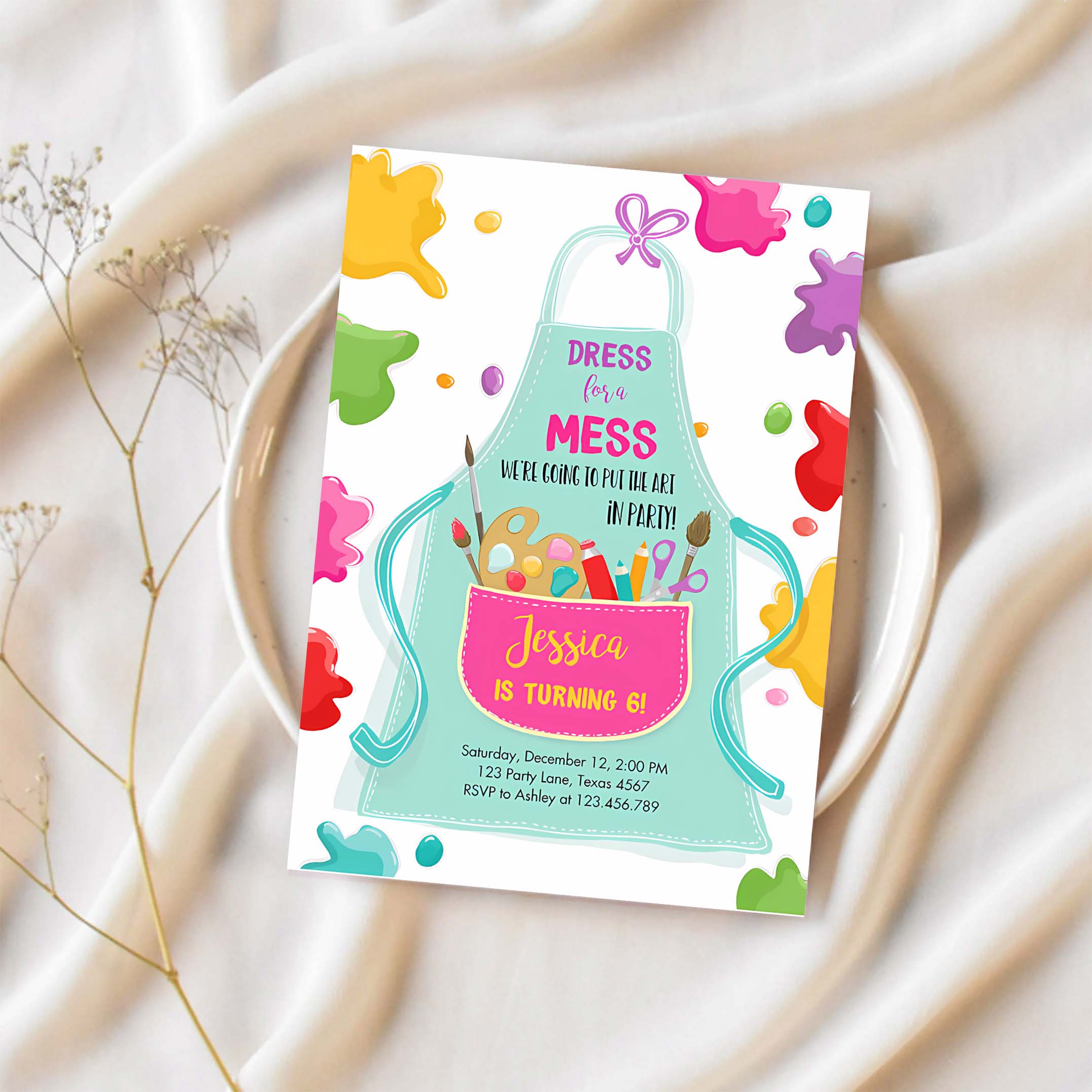 Editable Painting Party Invitation Art Party Birthday Invitation Girl Pink Paint Craft Party Download Printable Template Digital Corjl 0319