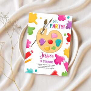 Editable painting party invitation art party birthday invite girl pink paint craft party download printable template digital corjl 0319 1