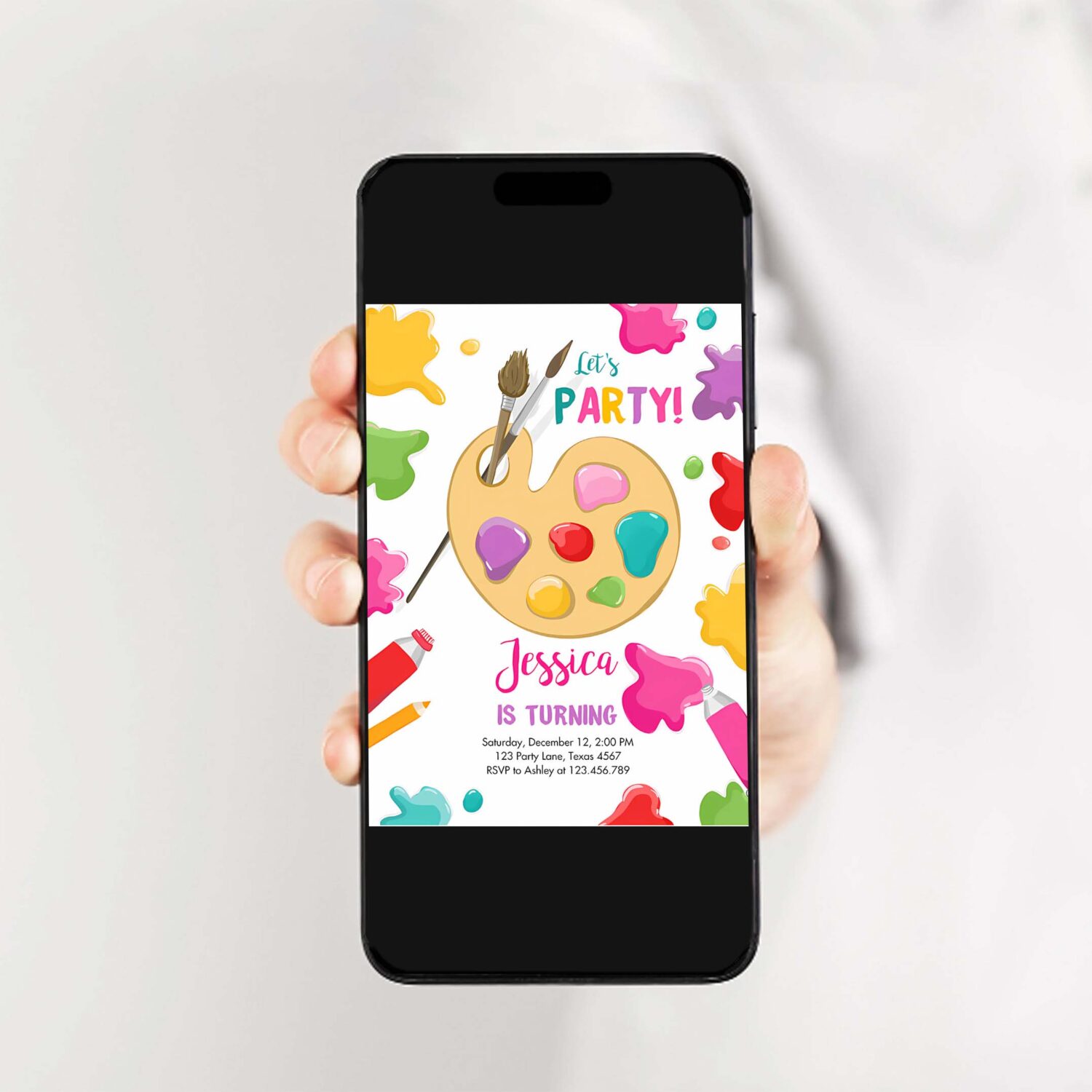 Editable painting party invitation art party birthday invite girl pink paint craft party download printable template digital corjl 0319 2