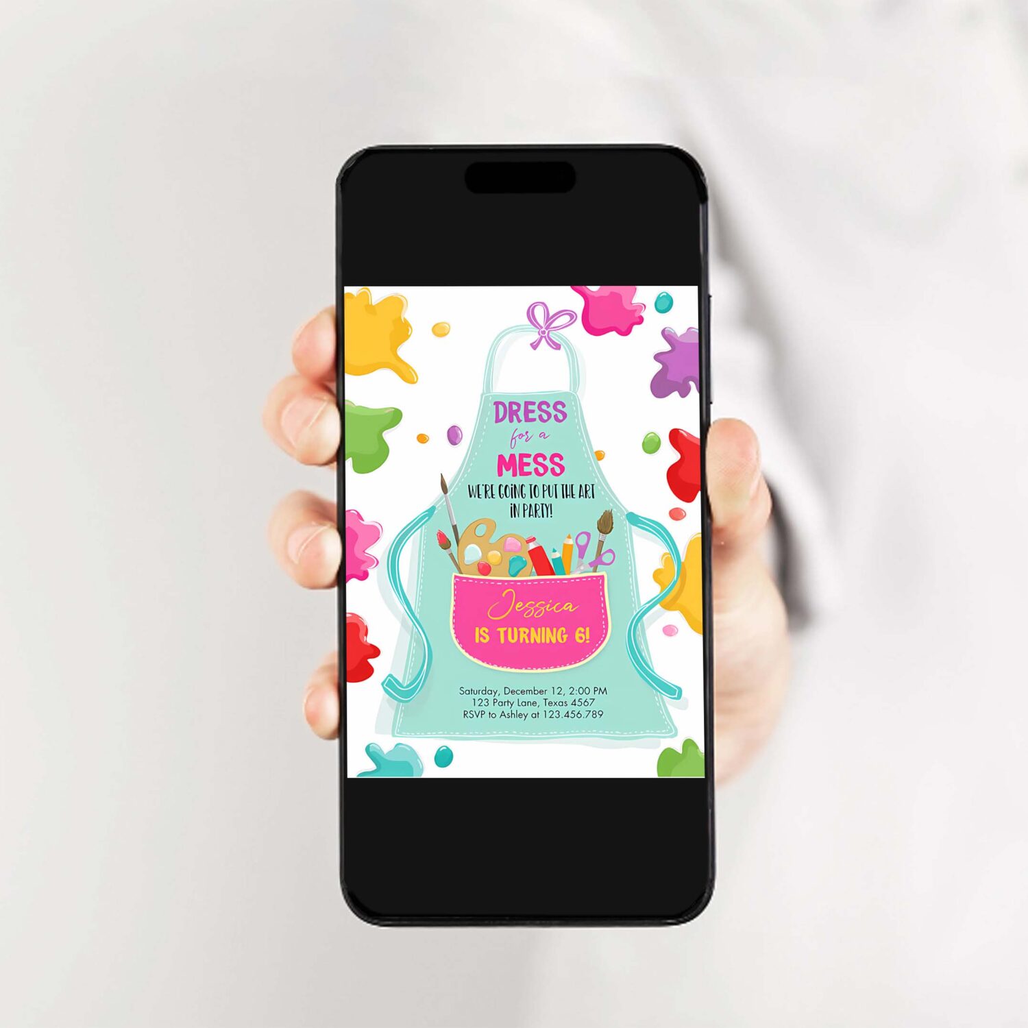 Editable painting party invitation art party birthday invite girl pink paint craft party invitation 2