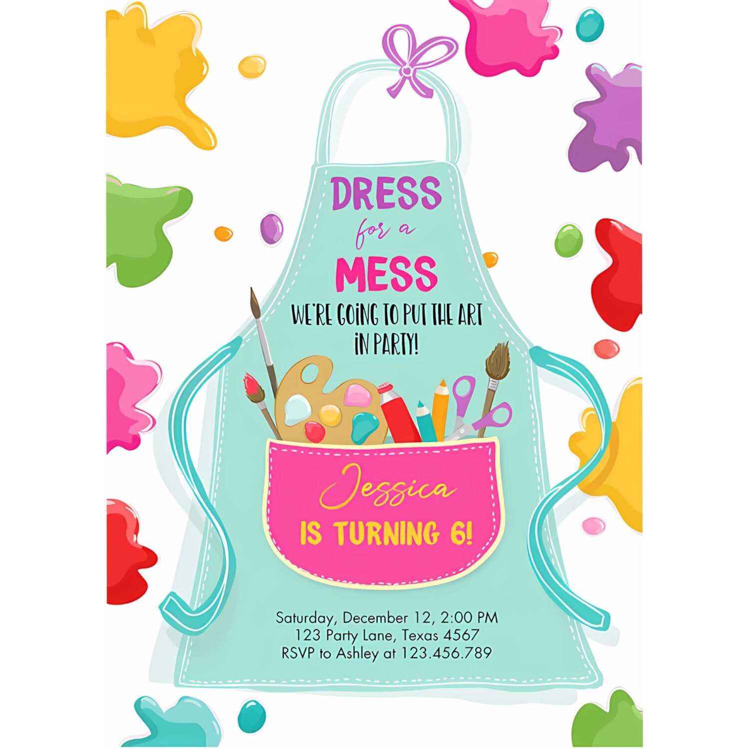 Editable painting party invitation art party birthday invite girl pink paint craft party invitation 4