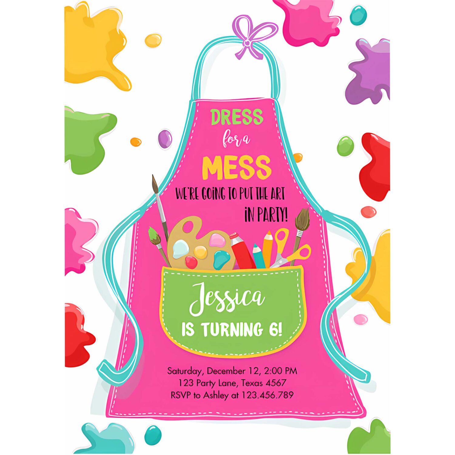Editable painting party invitation art party invite girl pink paint craft party download printable template digital corjl 0319 4